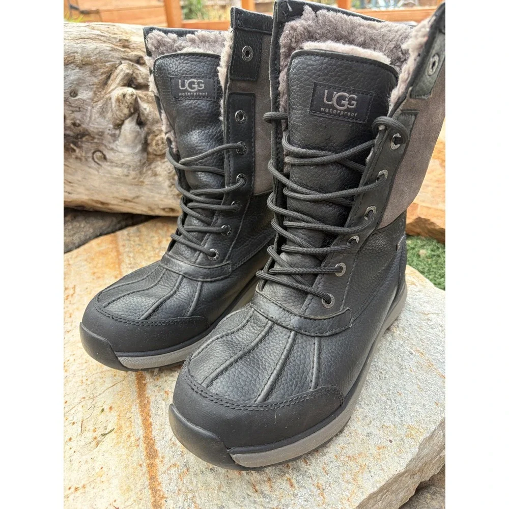UGG Adirondack III Waterproof Winter Boots Black Leather Sheepskin 1095141